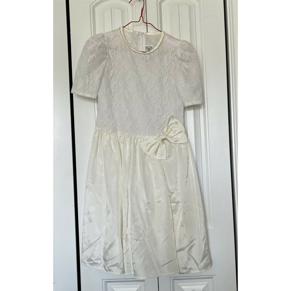 vintage Girl's Dress First Communion White Lace Church dress size 10